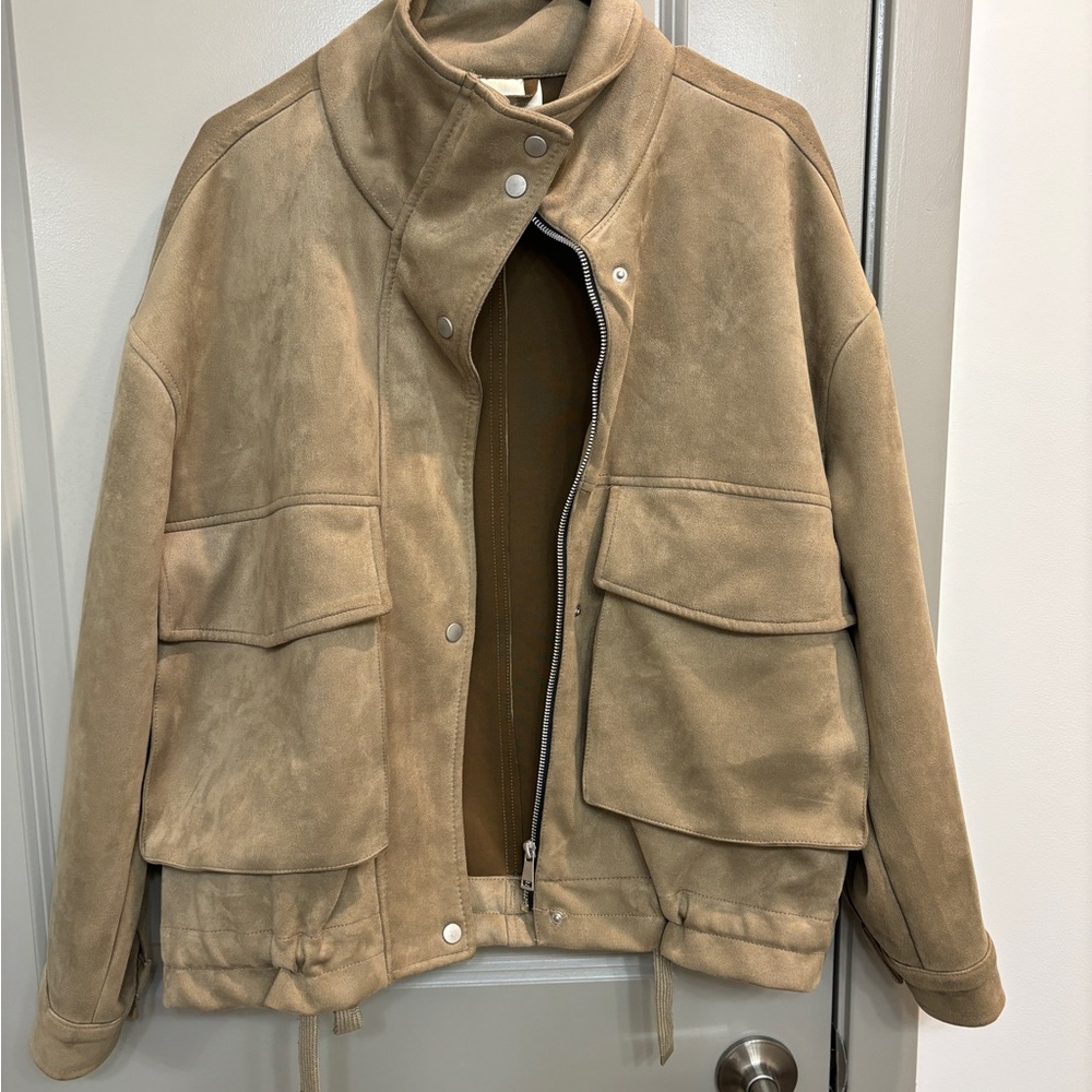Pull&bear faux suede jacket with flap pockets over size fit